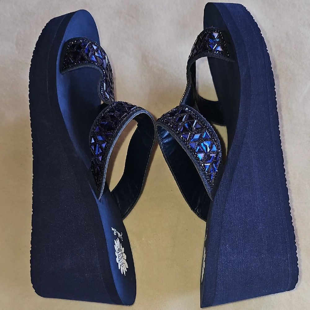 Yellow Box Navy Wedges with Shimmer Accents - Picture 4 of 11